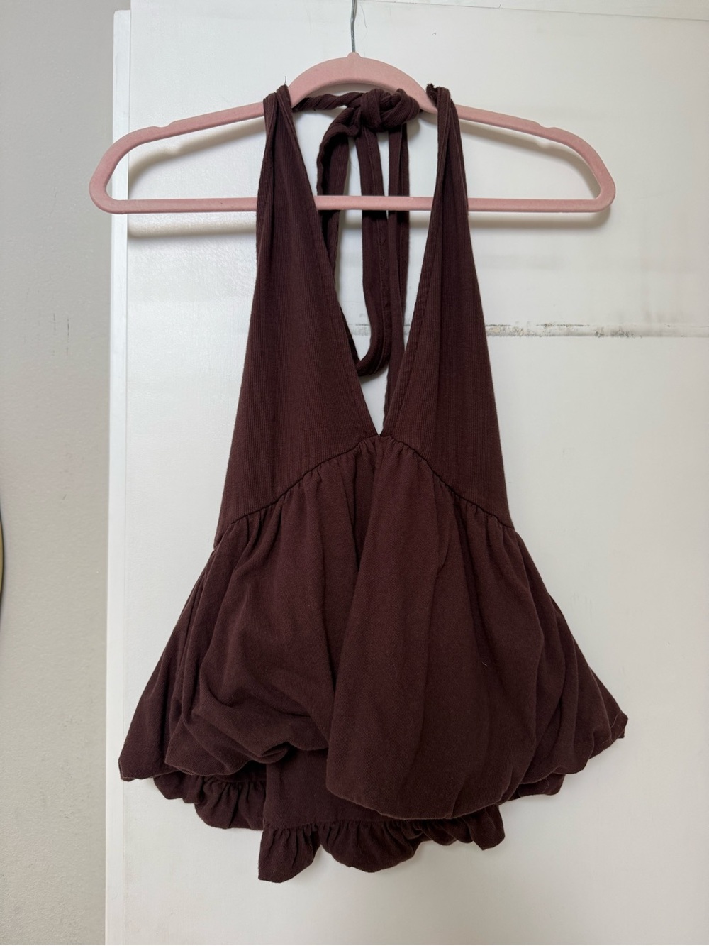 Women's Brown Halter Bubble Tank Top